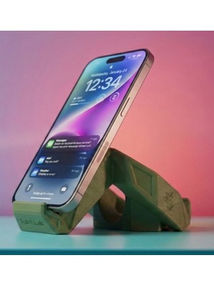 3D Baskı Zamanı Endüstriyel Geometrik Telefon Standı - 3D Yazıcı Tasarımı Masaüstü Tutucu - Zeytin Yeşili Modern Ofis Aksesuarı