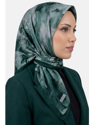 Hadiora Kadın Zümrüt Yeşili Soyut  Desenli Dikişli Yazma