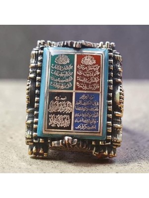 Takılingo 925 Ayar Gümüş Ihlas Felak Nas ve Kâfirûn Dua Yazılı Erkek Yüzük