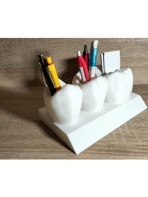 3D Baskı Zamanı Diş Hekimi Temalı Üçlü Kalemlik ve Masaüstü Düzenleyici - Diş Formunda Dekoratif Ofis Aksesuarı