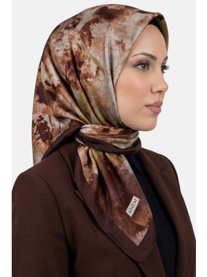 Hadiora Kadın Kahve Bej Soyut Desenli Dikişli Yazma