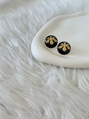 Revoia Gold Arı Detaylı Siyah Küpe