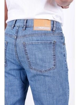 Hlt Jeans Erkek Yazlık Mavi Kar Ince Kumaş Regular Fit Boru Paça Esnek Likralı Jeans HLTHE001969