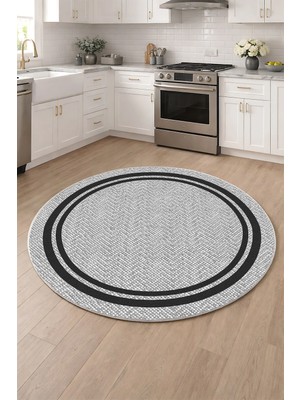 West Home Makinede Yıkanabilir Kaymaz Taban Leke Tutmaz Dijital Yuvarlak Mutfak Halısı ve Salon Halısı