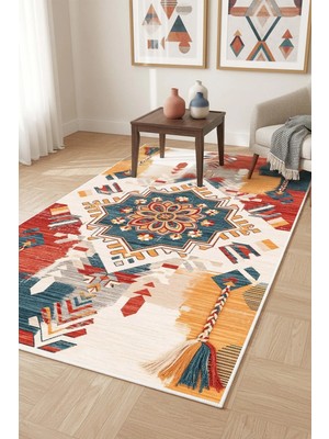 West Home Makinede Yıkanabilir Kaymaz Taban Leke Tutmaz Dijital Salon Halısı Mutfak Halısı Kilim ve Yolluk