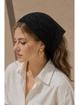 Irmak Kerekli Kadın Pamuklu Yumuşak Dokulu Delikli Triko Bandana 7011 Siyah