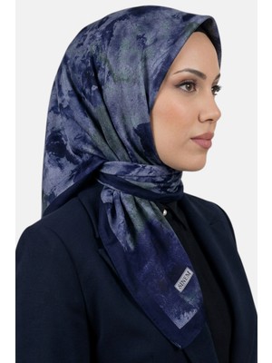 Hadiora Kadın Lacivert Açık Füme Soyut Desenli Dikişli Yazma
