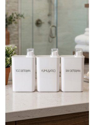 Dolkin Home 3lü Kendinden Ölçekli Deterjanlık Kutusu Seti Toz-Sıvı Deterjan Yumuşatıcı Etiketli 3000ML
