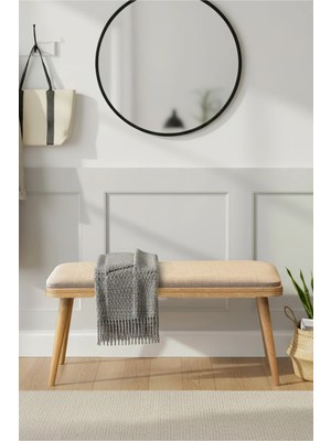 Maq Home Vina Mini Bench Ahşap Ayaklı Antrasit Kumaş Oturma Bankı Puf