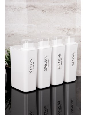 Dolkin Home 4lü Kendinden Ölçekli Deterjanlık Kutusu Seti Renkliler-Beyazlar-Siyahlar Yumuşatıcı Etiketli 3000ML