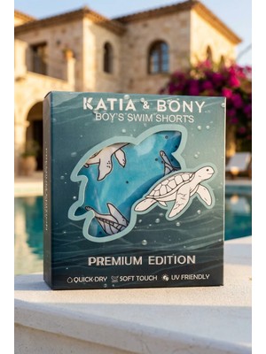 Katia & Bony Erkek Çocuk Floral Outburst Premium Kutulu Kaplumbağa Desenli Mavi Deniz Şortu