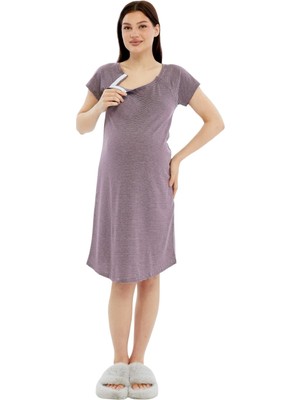 Luvmabelly MYRA9585 Yandan Çıt Çıtlı Hamile Geceliği - Mavi