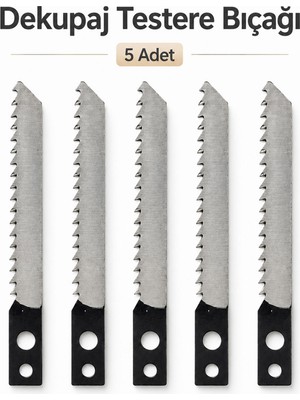 Badem10 Ahşap Dekupaj Testere Bıçağı 5 Adet T Ince Dişli Kesim Testere Pratik Yedek Uç Seti
