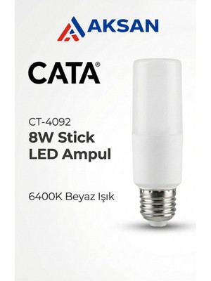 Cata CT-4092 8W LED Stick Tüp Ampul E14 Ince Duy 6400K Beyaz Işık 800 Lm (Dar Avizelere Uygun)