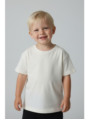 Luess Unisex Çocuk %100 Pamuklu Bisiklet Yaka Basic Tişört  (3 Yaş - 7 Yaş)