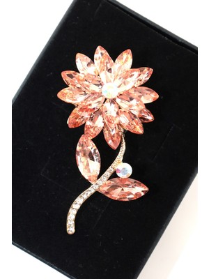 Keeba Manevi huzurun simgesi Lotus çiçeği broş kristal taşlı gold çiçekli kadın yaka iğnesi