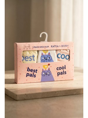 Katia & Bony Kız Çocuk Kedi Baskılı Kutulu 3'lü Slip