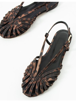 Duxal Shoes Alba Kafesli Ince Bantlı Düz Tabanlı Günlük Kadın Sandalet