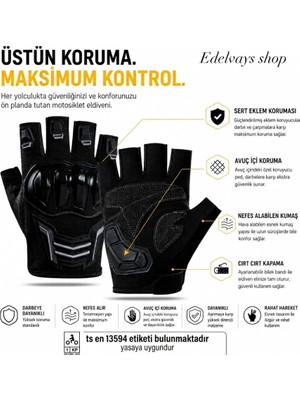 Edelvays Shop Korumalı Kısa Motosiklet Eldiveni Yasaya Uygun Parmaksız Eldiven Cr