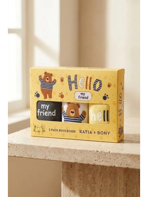 Katia & Bony Erkek Çocuk 3'lü Teddy Kutulu Boxer Sarı
