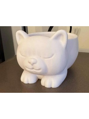 3D Baskı Zamanı Kedi Figürlü Saksı | Dekoratif Çiçeklik