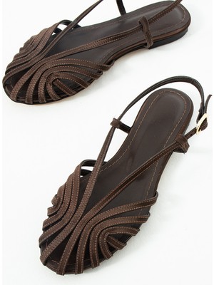 Duxal Shoes Alba Kafesli Ince Bantlı Düz Tabanlı Günlük Kadın Sandalet