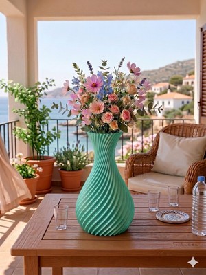 Teknoartshop Iskandinav Tarzı Kavisli Plastik Vazo 18 Cm. Su Yeşili