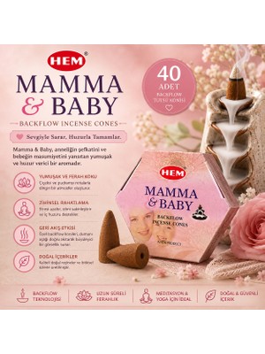 İki Yedi Konsept Hem Mamma & Baby 40 Adet Geri Akış Tütsü Konisi Yumuşak Çiçeksi Aroma Aromatik Koku Meditasyon