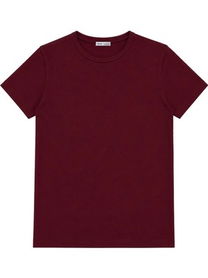 Vadon 1003 Kadın Pamuklu Slim Fit Bisiklet Yaka Yumuşak Dokulu Basic T-Shirt Bordo