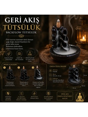 İki Yedi Konsept Bambution Seramik Geri Akış Tütsülük Backflow Şelale Etkili Meditasyon ve Yoga Siyah Dekoratif
