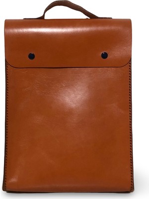 A Little Happiness Design Goods El Yapımı Hakiki Deri Turuncu Sırt Çantası