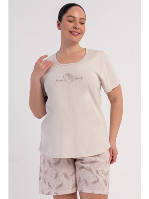 Vienetta Pamuklu Kadın Büyük Beden Kısa Kol Şortlu Pijama Takım, 602014