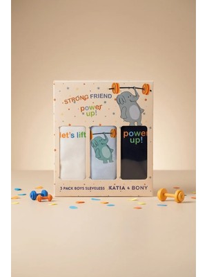 Katia & Bony 3'lü Paket Fil Desenli Erkek Çocuk Kutulu Atlet Lacivert