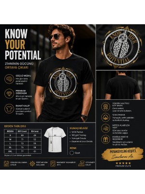 Tişört Kodu Know Your Potential Unisex Tişört – Motivasyon Temalı Grafik Baskılı Siyah Tişört