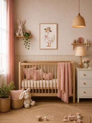 Şapkalı Ördek Çocuk Odası ve Bebek Odası Ahşap Çerçeveli Duvar Tablosu