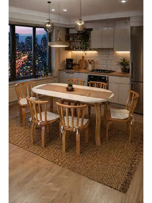 Weltwood 6 Kişilik Kelebek Masa ve 6 Iskandinav Sandalye Seti | %100 Mdf | %100 Kayın Ağacından Ayak Malzemesi