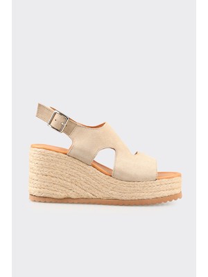 Elle Bej Deri Kadın Dolgu Topuk Espadril