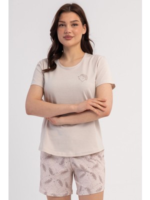 Vienetta Pamuklu Kadın Kısa Kol Şortlu Pijama Takım, 602013