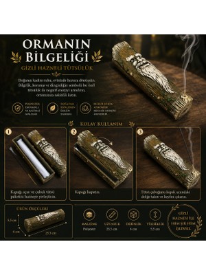 İki Yedi Konsept Ormanın Bilgeliği Gizli Hazneli Tütsülük Dekoratif Polyester Ahşap Görünümlü Çubuk Tütsü Kutusu
