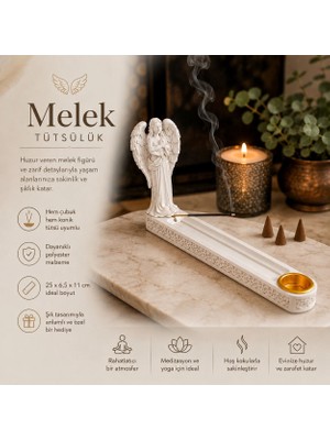 İki Yedi Konsept Dekoratif Melek Tütsülük Çubuk ve Konik Tütsü Tutucu Meditasyon & Yoga Ev Hediyesi (25X6.5 Cm)