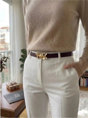 Fiori Ithal Oval Gold Tokalı Ince Kemer, Pantolon Kemeri, Gömlek Kemeri, Ceket Kemeri
