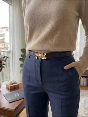 Fiori Ithal Oval Gold Tokalı Ince Kemer, Pantolon Kemeri, Gömlek Kemeri, Ceket Kemeri