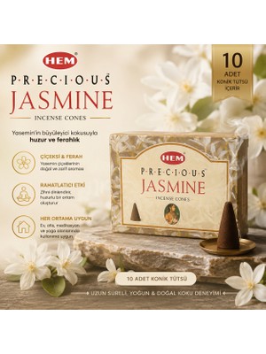 İki Yedi Konsept Hem Precious Jasmine 10 Adet Konik Tütsü Yasemin Kokulu Çiçeksi Aroma Ev Ofis Koku