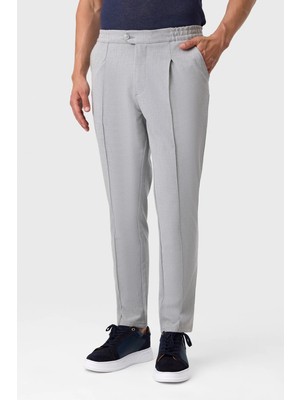 Pileli Nervürlü Gri Jogger Pantolon