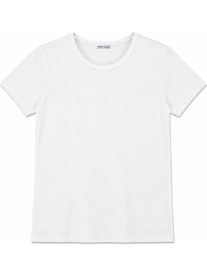 Vadon 1003 Kadın Pamuklu Slim Fit Bisiklet Yaka Yumuşak Dokulu Basic T-Shirt Beyaz