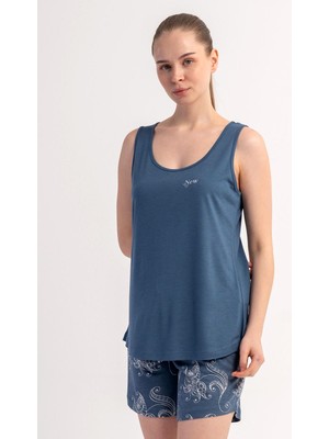 Kezokino Kadın Kalın Askılı Koyu Gri Şortlu Pijama Takımı Yazlık Ev Giyimi C7T0N2215