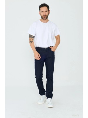 White Stone Lacivert Dynamic Fit Mikro Desenli Yazlık Kot Pantolon