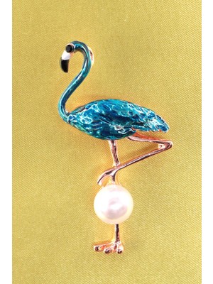 Keeba Modanın Ikonu Incili Flamingo Broş Gold Renkli Inci Detaylı Flamingolu Kadın Yaka Iğnesi Broş