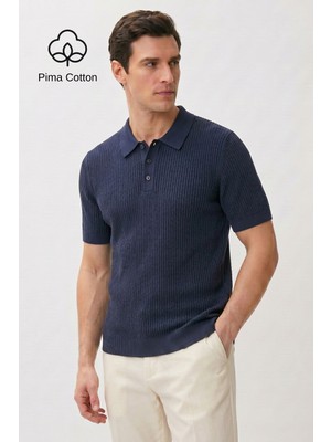 Allunique Lacivert Polo Yaka Kısa Kollu Triko