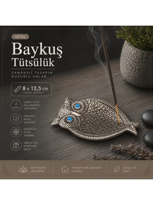 İki Yedi Konsept Baykuş Figürlü Metal Tütsülük, Dekoratif Çubuk Tütsü Tabağı, Ev Ofis Hediye ve Obje